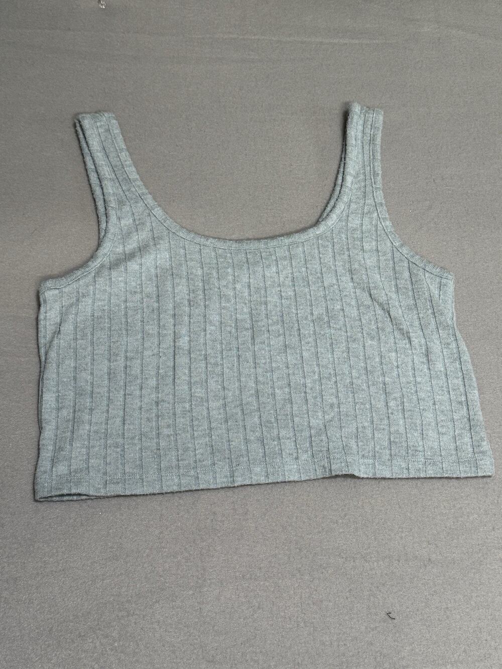 Natural Reflections Cami Top Womens L Cameo Blue Rib Knit Crop Built In Bra Top
